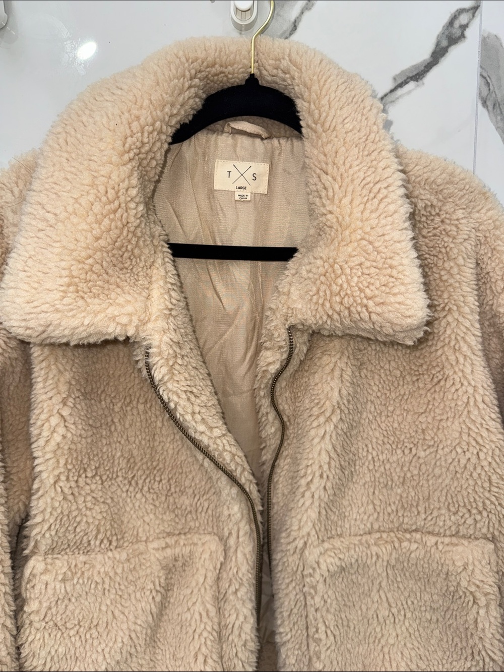 Thread & Supply Plush Thick Teddy Sherpa Fleece Jacket in Beige - Picture 2 of 7